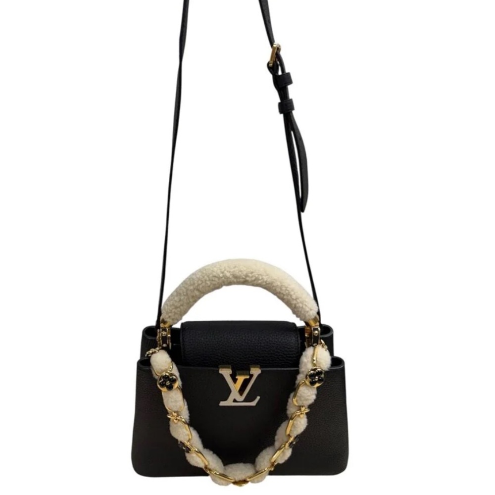 Louis Vuitton Capucines Black Rare Shearling Jewel Handbag